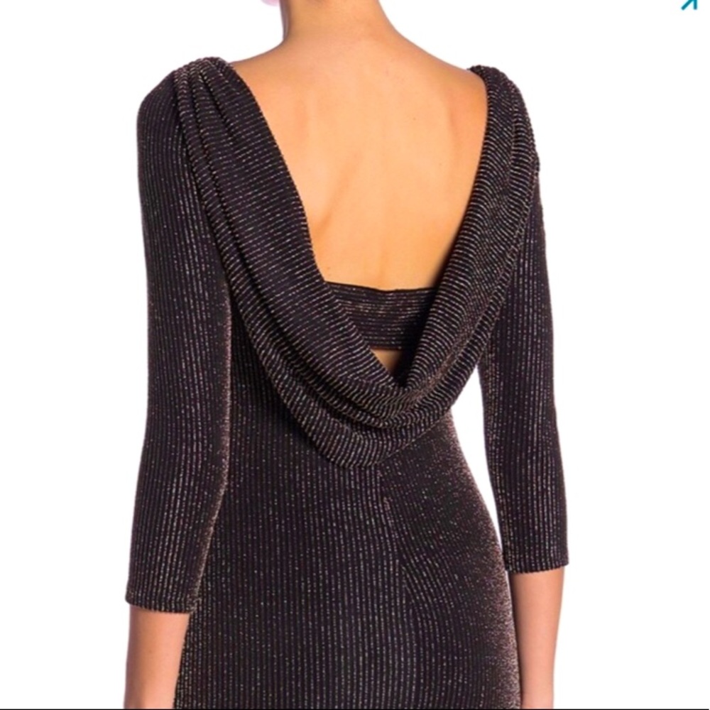 Bebe metallic knit cowl back mini dress